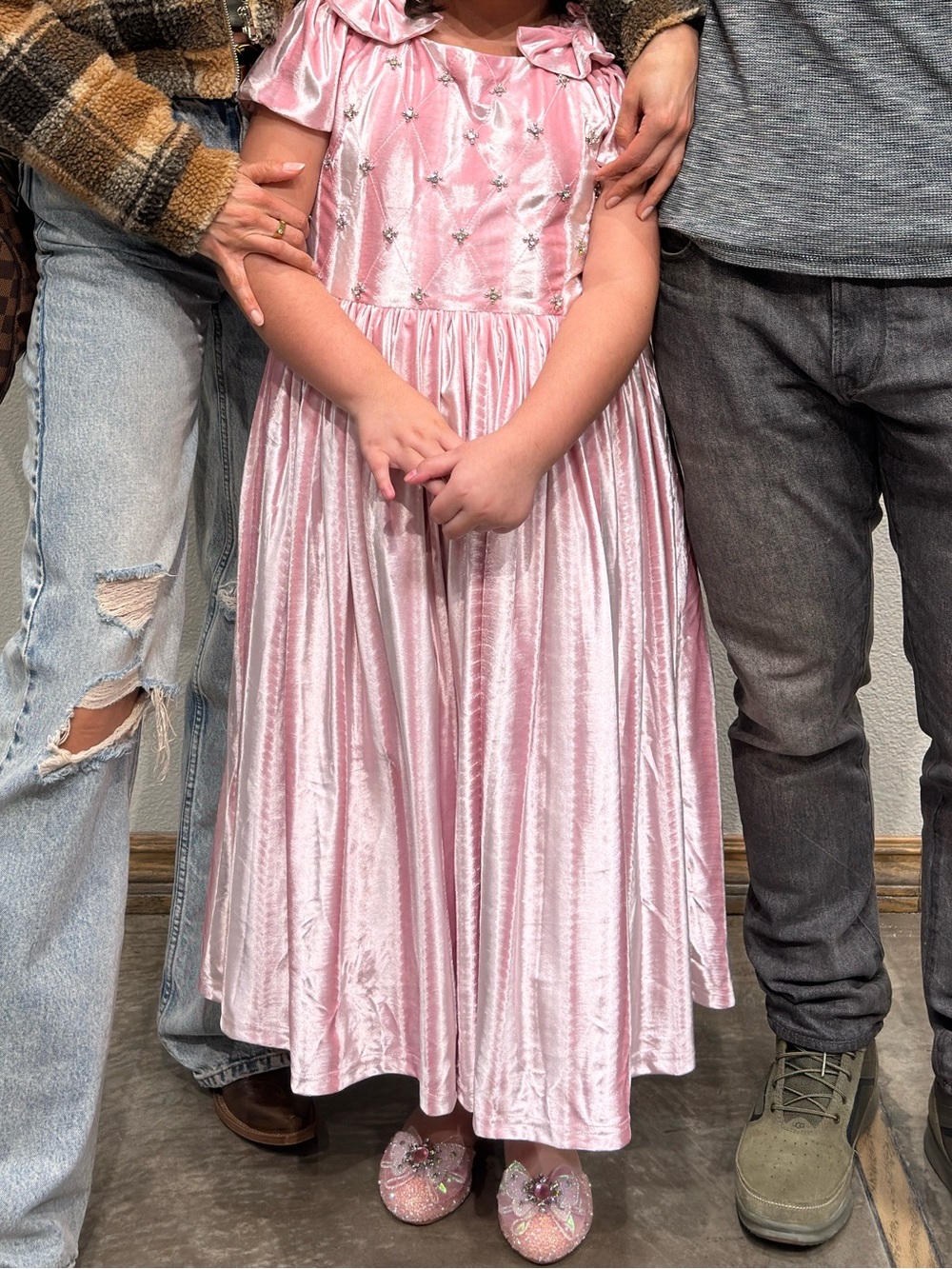Ivy City Co Shimmery Light Pink Princess Dress with Puff Sleeves